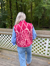 Load image into Gallery viewer, One-of-a-Kind: Fucshia Floral Vintage Blanket Vest (XS-M)