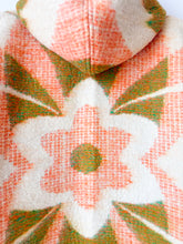 Load image into Gallery viewer, One-of-a-Kind: Deep Green and Orange Floral Burst Ukrainian Blanket Hooded Flora Jacket (L)
