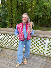 Load image into Gallery viewer, One-of-a-Kind: Fucshia Floral Vintage Blanket Vest (XS-M)
