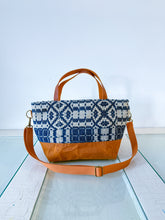 Load image into Gallery viewer, One-of-a-Kind: Antique Navy Woven Coverlet Project Bag (with detachable strap)