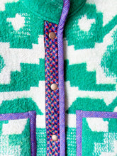 Load image into Gallery viewer, One-of-a-Kind: Green Geometric Floral Ukrainian Blanket Flora Jacket (S)