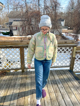 Load image into Gallery viewer, One-of-a-Kind: Green and Lavender Art Deco Floral Wool Blanket Flora Jacket (XS)