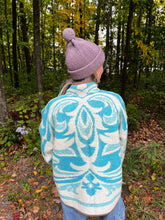 Load image into Gallery viewer, One-of-a-Kind: Ukrainian Blue Floral Wool Blanket Flora Jacket (L)
