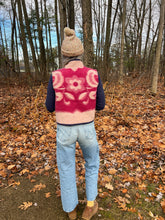 Load image into Gallery viewer, One-of-a-Kind: Ukrainian Floral Wool Blanket Colorblock Cropped Vest (XS-S)