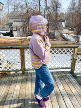 Load image into Gallery viewer, One-of-a-Kind: Vintage Lavender and Tan Geometric Wool Blanket Hooded Flora Jacket (M)