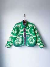Load image into Gallery viewer, One-of-a-Kind: Green Geometric Floral Ukrainian Blanket Flora Jacket (S)