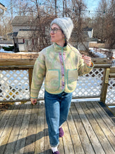 Load image into Gallery viewer, One-of-a-Kind: Green and Lavender Art Deco Floral Wool Blanket Flora Jacket (XS)