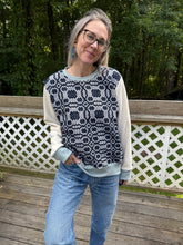 Load image into Gallery viewer, One-of-a-Kind: Navy and Cream Coverlet French Terry Pullover (XL)