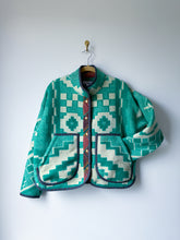 Load image into Gallery viewer, One-of-a-Kind: Geometric Green Ukrainian Wool Blanket Flora Jacket (L)
