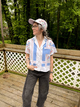 Load image into Gallery viewer, One-of-a-Kind: Vintage Pink and blue Floral Tablecloth Shaftsbury Shirt (S)