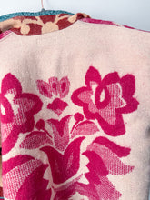 Load image into Gallery viewer, One-of-a-Kind: Burgundy and Rust Colorblock Floral Wool Ukrainian Blanket Flora Jacket (S)