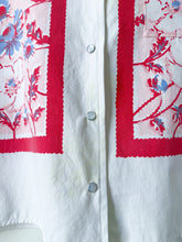 Load image into Gallery viewer, One-of-a-Kind: Vintage Periwinkle Floral Tablecloth Shaftsbury Shirt (L)