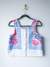 Load image into Gallery viewer, One-of-a-Kind: Vintage Floral Tablecloth Pearl Snap Tank (S)