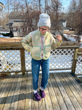 Load image into Gallery viewer, One-of-a-Kind: Green and Lavender Art Deco Floral Wool Blanket Flora Jacket (XS)