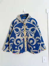 Load image into Gallery viewer, One-of-a-Kind: Blue Seashell Ukrainian Blanket Hooded Flora Jacket (L)