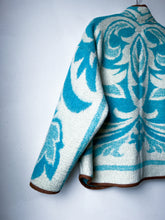 Load image into Gallery viewer, One-of-a-Kind: Ukrainian Blue Floral Wool Blanket Flora Jacket (L)