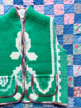 Load image into Gallery viewer, One-of-a-Kind: Kelly Green Geometric Floral Wool Blanket Vest (XS-M)