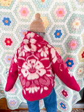 Load image into Gallery viewer, One-of-a-Kind: Fuchsia Floral Ukrainian Blanket Hooded Flora Jacket (L)