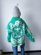 Load image into Gallery viewer, One-of-a-Kind: Kelly Green Floral Wool Ukrainian Blanket Hooded Flora Jacket (L)