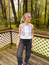 Load image into Gallery viewer, One-of-a-Kind: Vintage Floral Tablecloth Pearl Snap Tank (S)