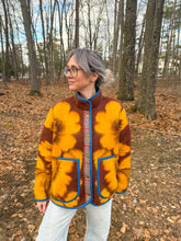 Load image into Gallery viewer, One-of-a-Kind: Brown and Canary Floral Ukrainian Blanket Flora Jacket (L)