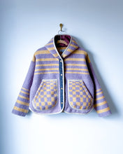 Load image into Gallery viewer, One-of-a-Kind: Vintage Lavender and Tan Geometric Wool Blanket Hooded Flora Jacket (M)