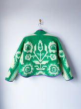 Load image into Gallery viewer, One-of-a-Kind: Green Geometric Floral Ukrainian Blanket Flora Jacket (S)