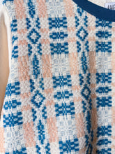 Load image into Gallery viewer, One-of-a-Kind: Peachy Pink and Blue Coverlet French Terry Pullover (L)