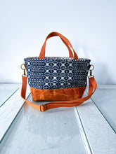 Load image into Gallery viewer, One-of-a-Kind: Antique Navy Woven Coverlet Project Bag (with detachable strap)