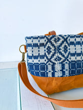 Load image into Gallery viewer, One-of-a-Kind: Antique Navy Woven Coverlet Project Bag (with detachable strap)