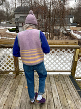 Load image into Gallery viewer, One-of-a-Kind: Lavender Geometric Wool Blanket Snap Front Vest (M)