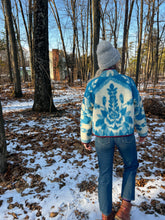 Load image into Gallery viewer, One-of-a-Kind: Blue Floral Wool Blanket Flora Jacket (S)