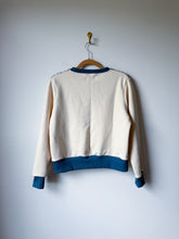 Load image into Gallery viewer, One-of-a-Kind: Peachy Pink and Blue Coverlet French Terry Pullover (L)