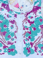 Load image into Gallery viewer, One-of-a-Kind: Vintage purple and teal Floral Tablecloth Pearl Snap Tank (S) #2