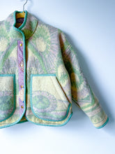 Load image into Gallery viewer, One-of-a-Kind: Green and Lavender Art Deco Floral Wool Blanket Flora Jacket (XS)