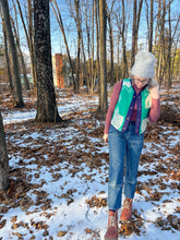 Load image into Gallery viewer, One-of-a-Kind: Colorblock Floral Wool Blanket Snap Front Vest (XS)