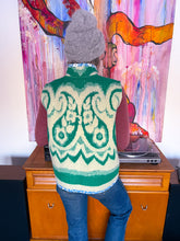 Load image into Gallery viewer, One-of-a-Kind: Green Floral Paisley Wool Blanket Vest (L-XL)