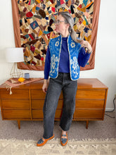 Load image into Gallery viewer, One-of-a-Kind: Blue Folk Art Ukrainian Blanket Vest (XS-M)