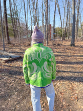Load image into Gallery viewer, One-of-a-Kind: Bright Green Floral Ukrainian Blanket Flora Jacket (M)