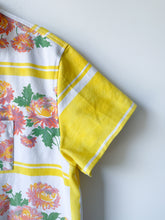 Load image into Gallery viewer, One-of-a-Kind: Yellow/pink/mauve Floral Vintage Tablecloth Shaftsbury Shirt (M)