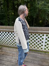 Load image into Gallery viewer, One-of-a-Kind: Navy and Cream Coverlet French Terry Pullover (XL)