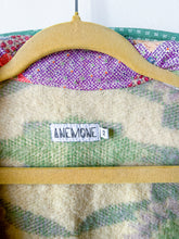 Load image into Gallery viewer, One-of-a-Kind: Green and Lavender Art Deco Floral Wool Blanket Flora Jacket (XS)