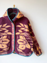Load image into Gallery viewer, One-of-a-Kind: Plum and Tan Floral Ukrainian Blanket Hooded Flora Jacket (S)