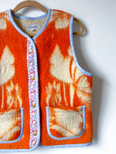 Load image into Gallery viewer, One-of-a-Kind: Tangerine Floral Wool Blanket Snap Front Vest (M)