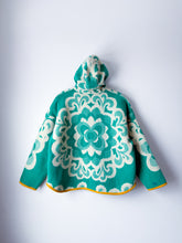 Load image into Gallery viewer, One-of-a-Kind: Kelly Green Floral Wool Ukrainian Blanket Hooded Flora Jacket (L)