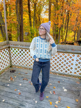 Load image into Gallery viewer, One-of-a-Kind: Peachy Pink and Blue Coverlet French Terry Pullover (L)