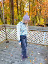 Load image into Gallery viewer, One-of-a-Kind: Peachy Pink and Blue Coverlet French Terry Pullover (L)