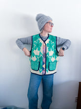 Load image into Gallery viewer, One-of-a-Kind: Floral Wool Blanket Snap Front Vest (L)