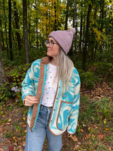 Load image into Gallery viewer, One-of-a-Kind: Ukrainian Blue Floral Wool Blanket Flora Jacket (L)