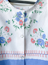 Load image into Gallery viewer, One-of-a-Kind: Vintage Pink and Blue Floral Tablecloth Pearl Snap Tank (S)